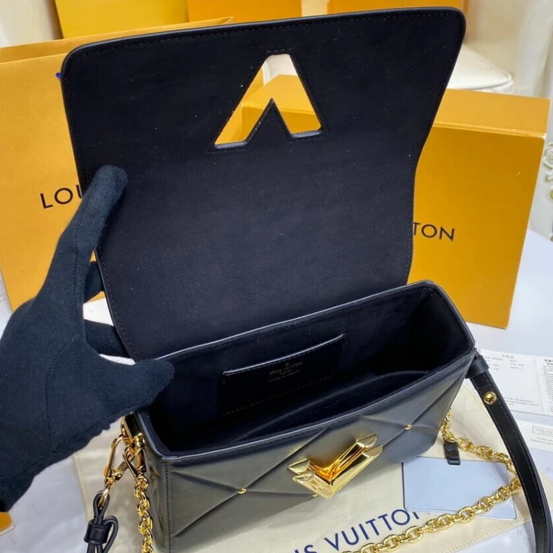 Lv belts replica Inside fl Louis Vuitton Sheepskin Leather Twist MM Black