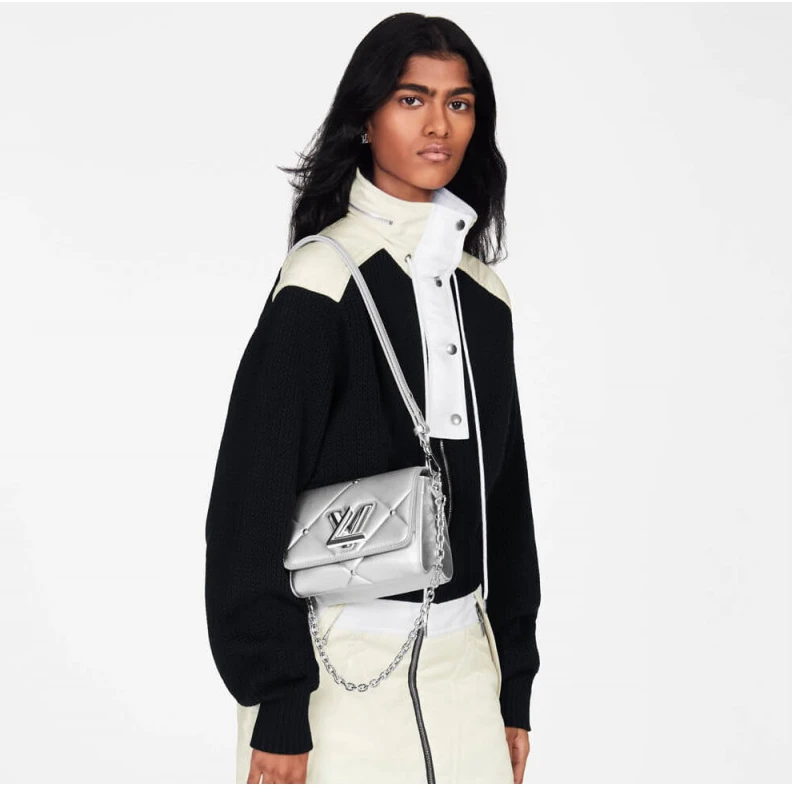 Top lv Inspired b Louis Vuitton Sheepskin Leather Twist PM Argent