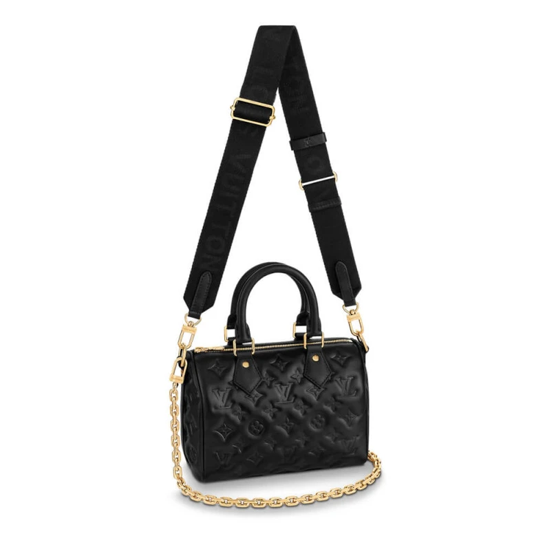 Microfibe Louis Vuitton Speedy Bandoulière 22 in Black