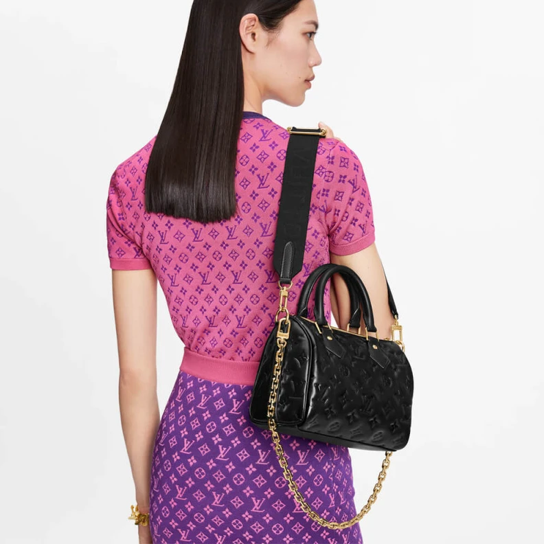 Top lv Microfibe Louis Vuitton Speedy Bandoulière 22 in Black