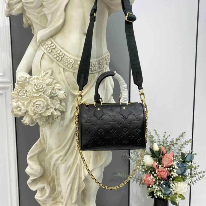 Top lv Microfibe Louis Vuitton Speedy Bandoulière 22 in Black