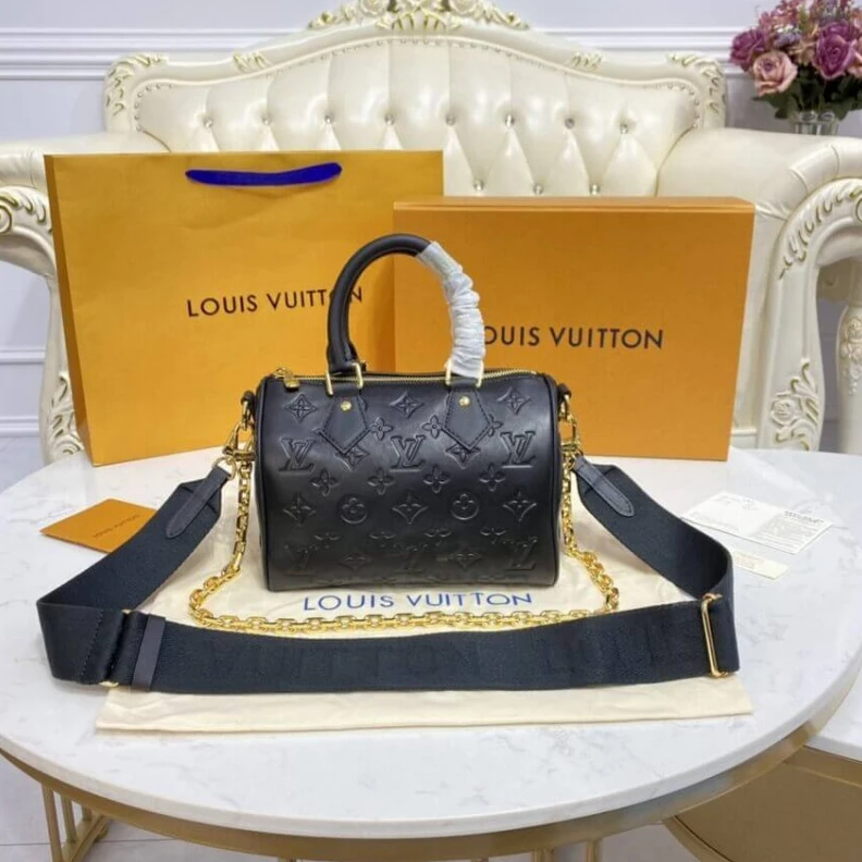 Top lv Microfibe Louis Vuitton Speedy Bandoulière 22 in Black