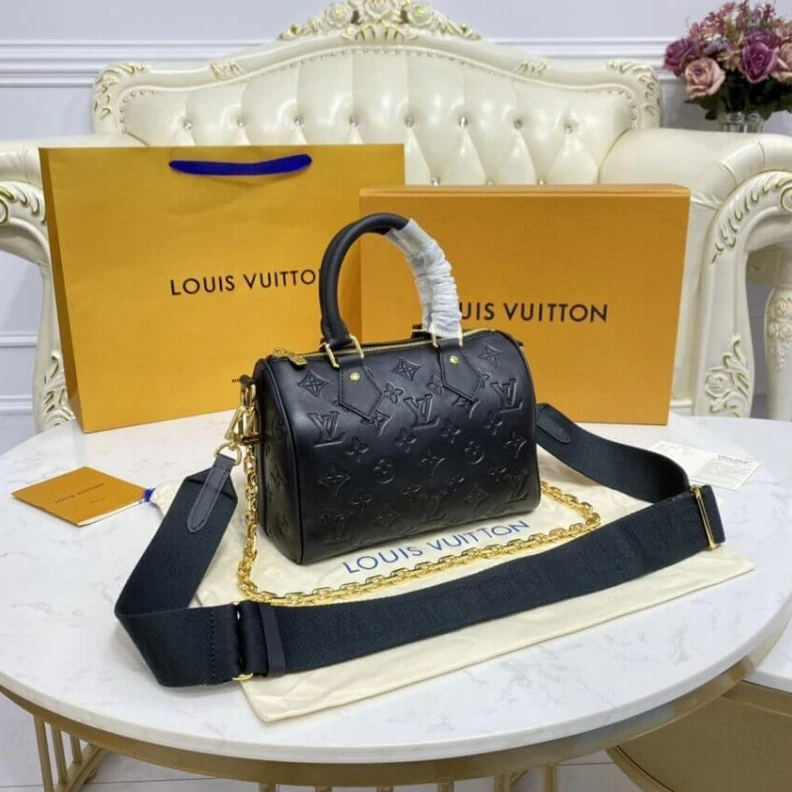 Top lv Microfibe Louis Vuitton Speedy Bandoulière 22 in Black