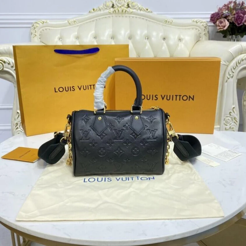 Top lv Microfibe Louis Vuitton Speedy Bandoulière 22 in Black