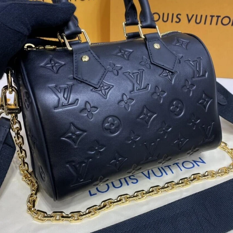 Top lv Microfibe Louis Vuitton Speedy Bandoulière 22 in Black