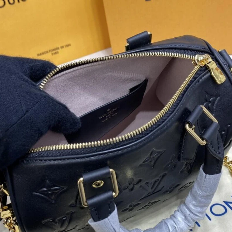 Top lv Microfibe Louis Vuitton Speedy Bandoulière 22 in Black
