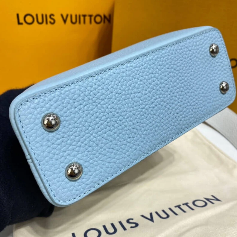 Lv belts replica Louis Vuitton Taurillon Leather Capucines Mini Olympe Blue White