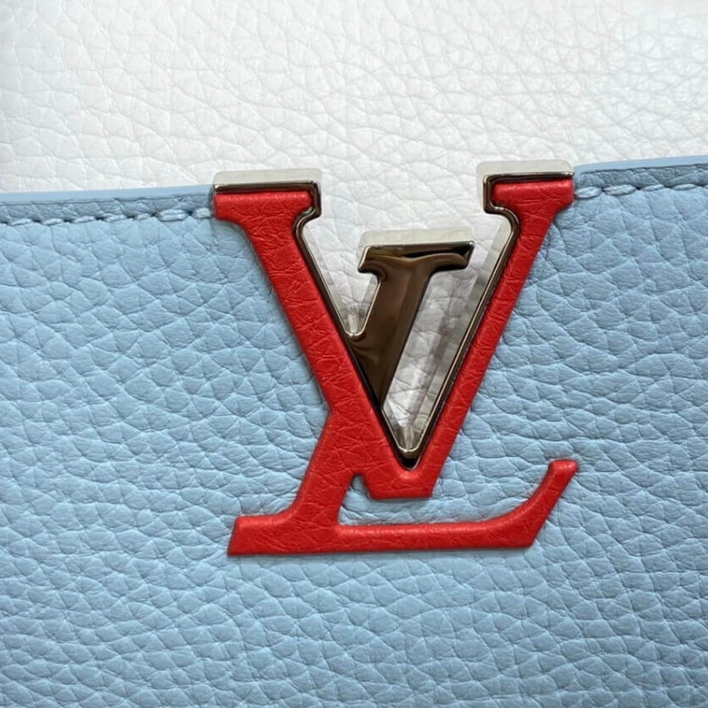 Lv belts replica Louis Vuitton Taurillon Leather Capucines Mini Olympe Blue White