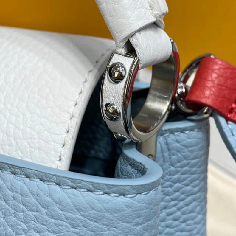 Lv belts replica Louis Vuitton Taurillon Leather Capucines Mini Olympe Blue White