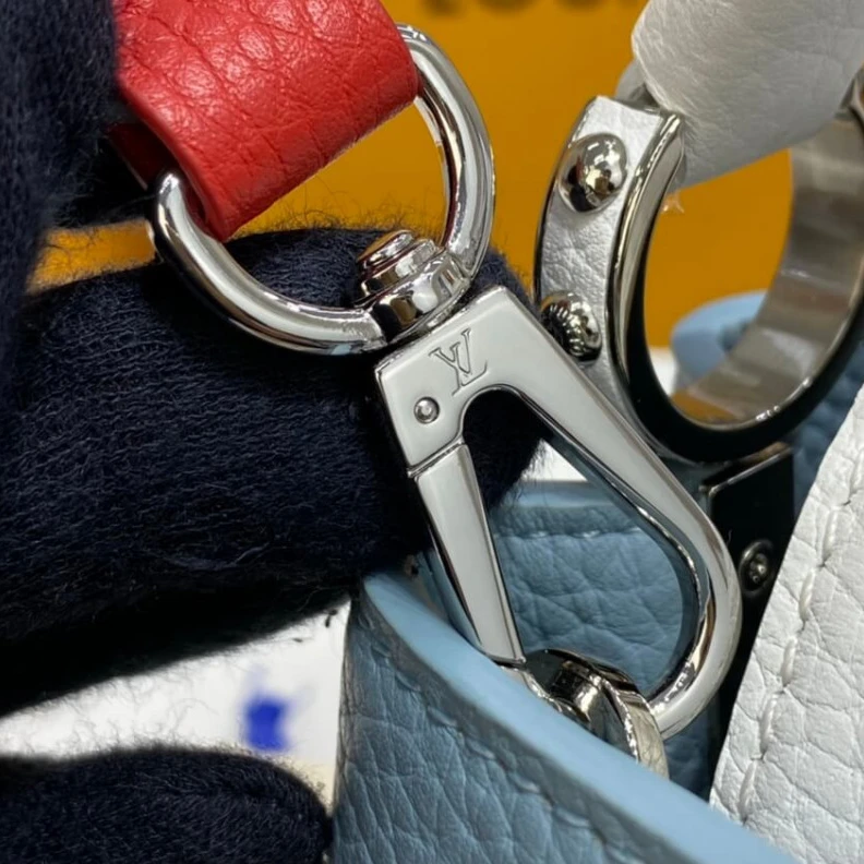 Lv belts replica Louis Vuitton Taurillon Leather Capucines Mini Olympe Blue White