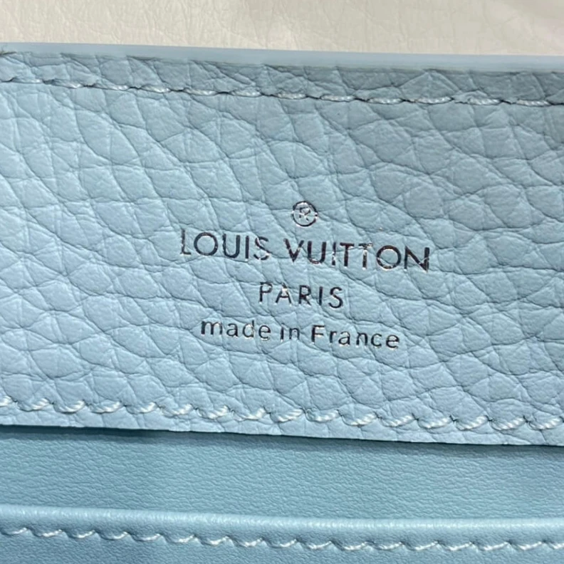 Lv belts replica Louis Vuitton Taurillon Leather Capucines Mini Olympe Blue White