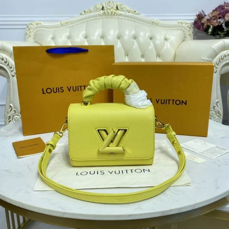 Microfibe Louis Vuitton Taurillon Leather and Smooth Calfskin Twist PM Yellow