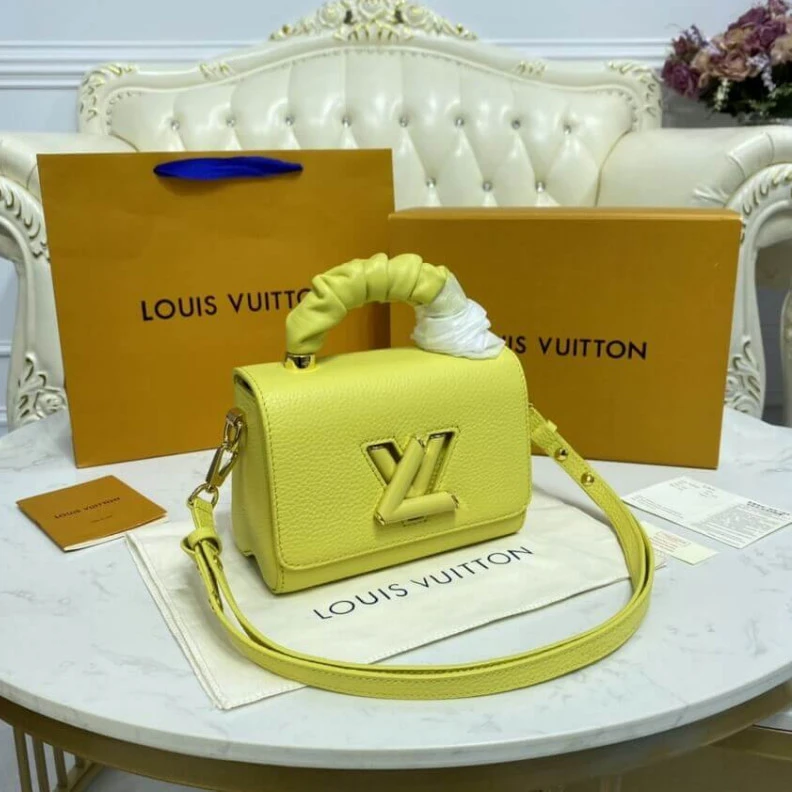 Lv belts replica Microfibe Louis Vuitton Taurillon Leather and Smooth Calfskin Twist PM Yellow