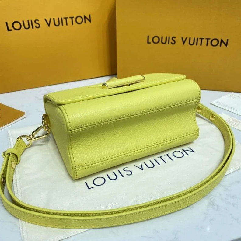 Lv belts replica Microfibe Louis Vuitton Taurillon Leather and Smooth Calfskin Twist PM Yellow