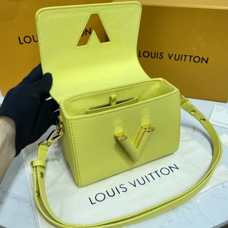 Lv belts replica Microfibe Louis Vuitton Taurillon Leather and Smooth Calfskin Twist PM Yellow