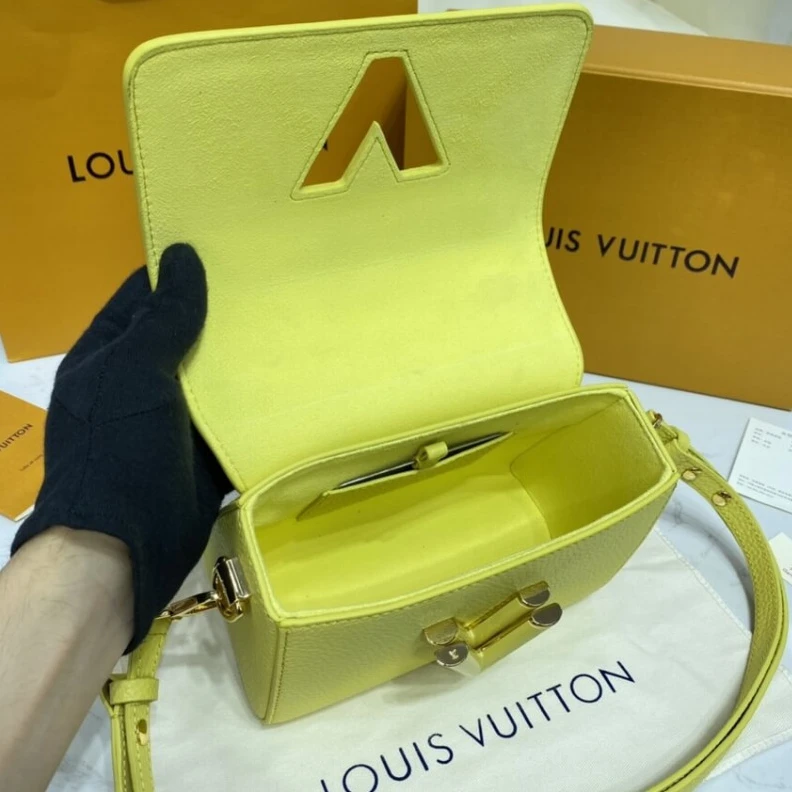 Lv belts replica Microfibe Louis Vuitton Taurillon Leather and Smooth Calfskin Twist PM Yellow