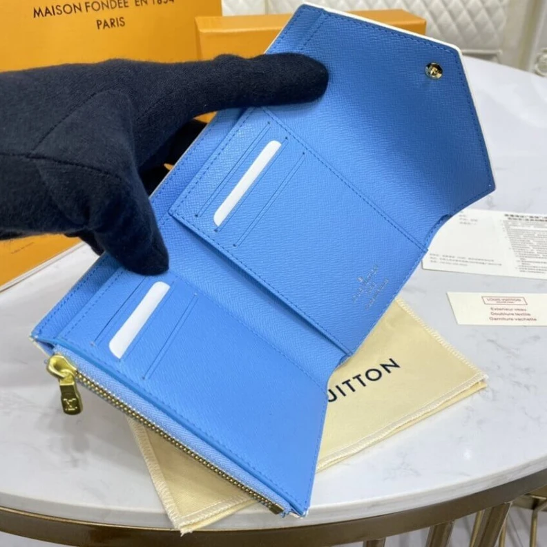 Replica bags lv Goldcolou Louis Vuitton Victorine Wallet Blue