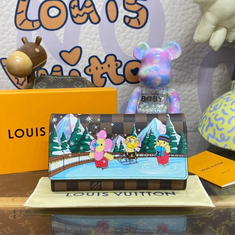 Replica bags Outside f Louis Vuitton Vivienne Sailing Damier Ebene Sarah Wallet Pink