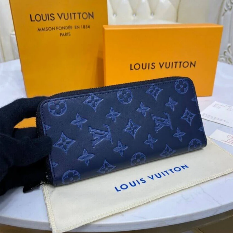 Lv belts replica Monogram Louis Vuitton Zippy Wallet Vertical Navy Blue