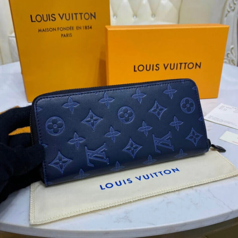 Lv belts replica Monogram Louis Vuitton Zippy Wallet Vertical Navy Blue