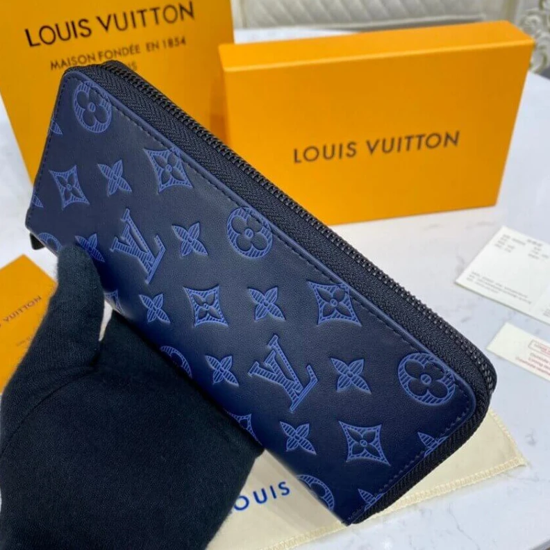 Lv belts replica Monogram Louis Vuitton Zippy Wallet Vertical Navy Blue
