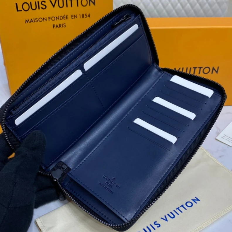 Lv belts replica Monogram Louis Vuitton Zippy Wallet Vertical Navy Blue
