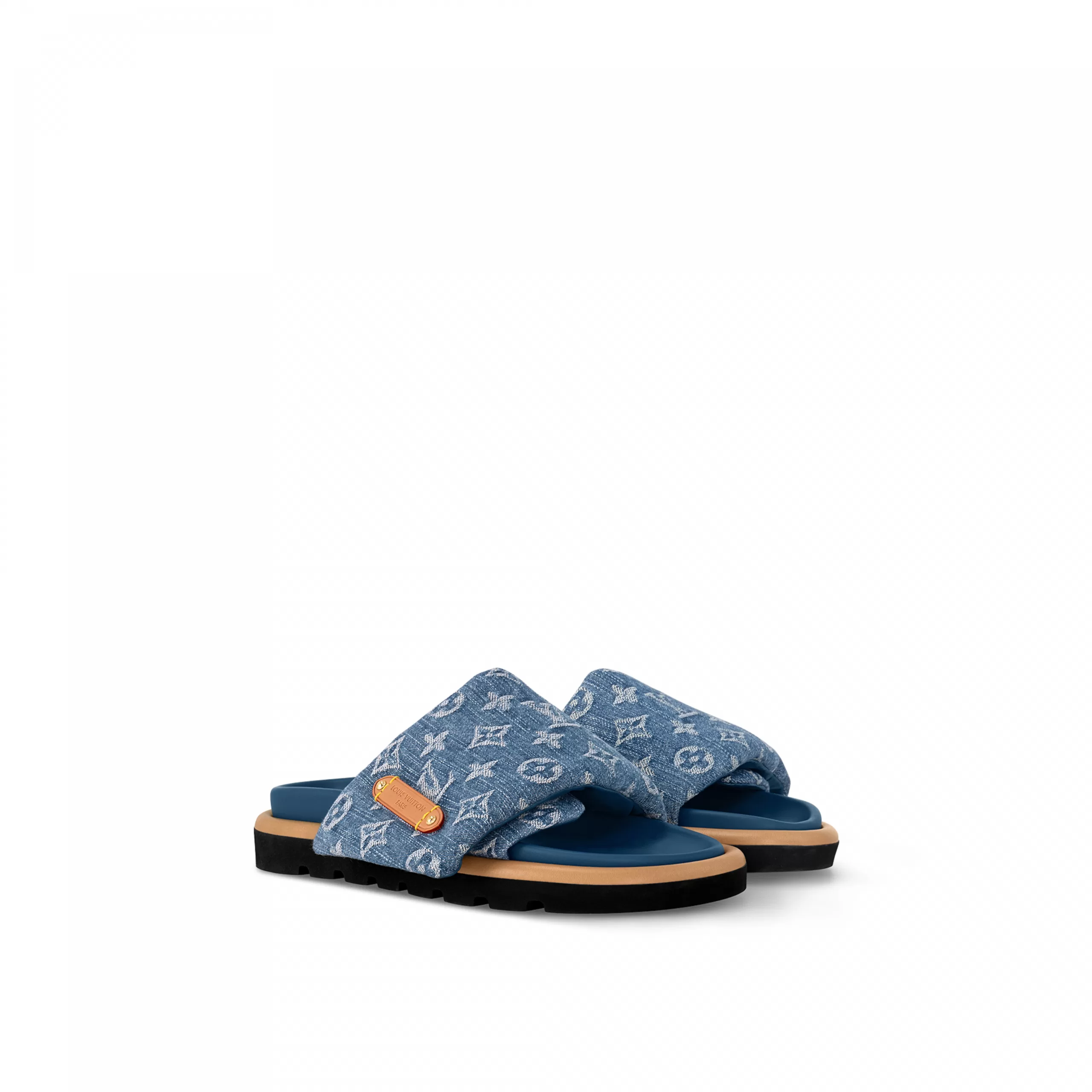Top lv Louis Vuitton 1ACJVH Pool Pillow Flat Comfort Mule enim Blue