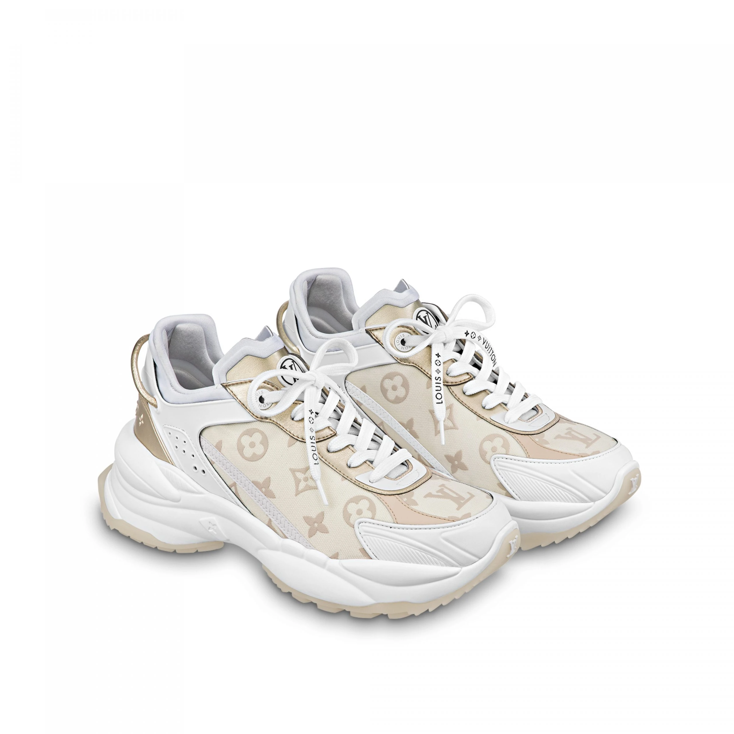 Mythick ru Louis Vuitton LV Run 55 Sneaker Monogram denim Beige 1ABHR7
