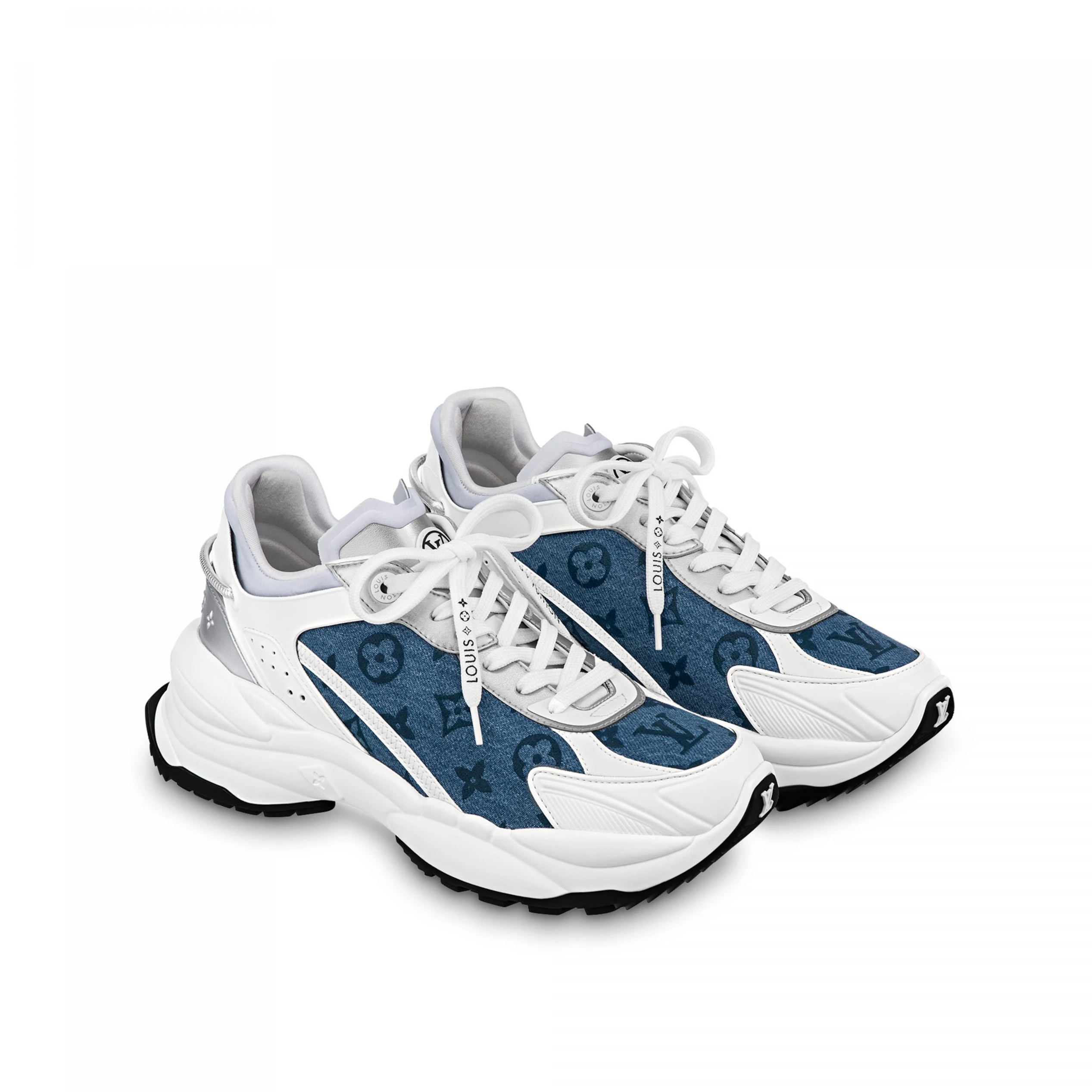Top lv Louis Vuitton LV Run 55 Sneaker Monogram denim Blue 1ABHQR