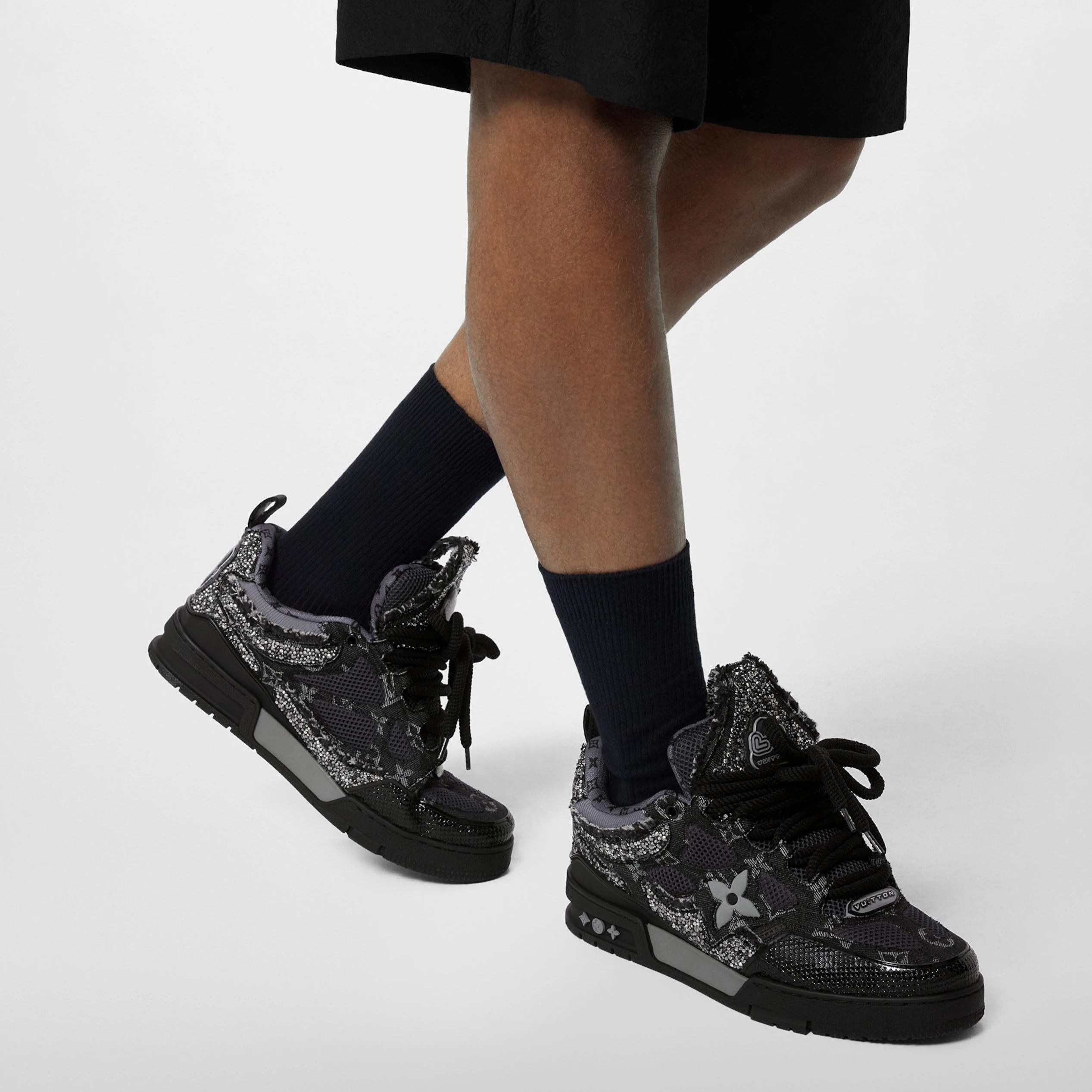 Replica bags lv Louis Vuitton LV Skate Sneaker Swarovski Crystals Monogram Denim Black 1ABMHZ