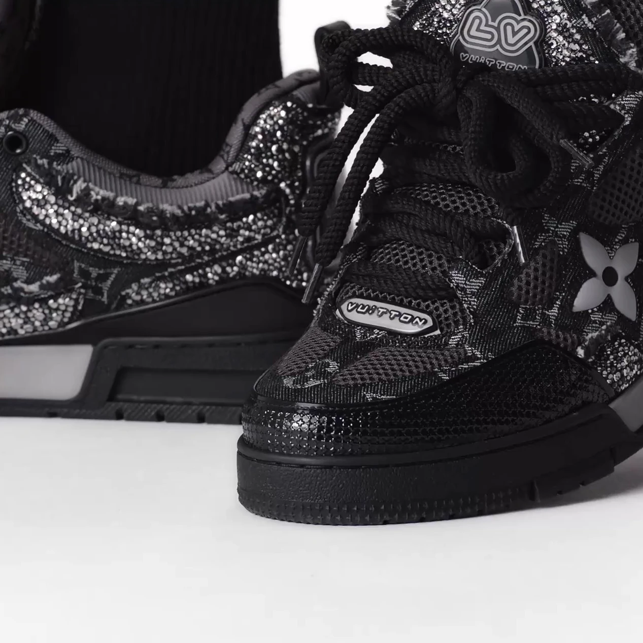 Replica bags lv Louis Vuitton LV Skate Sneaker Swarovski Crystals Monogram Denim Black 1ABMHZ