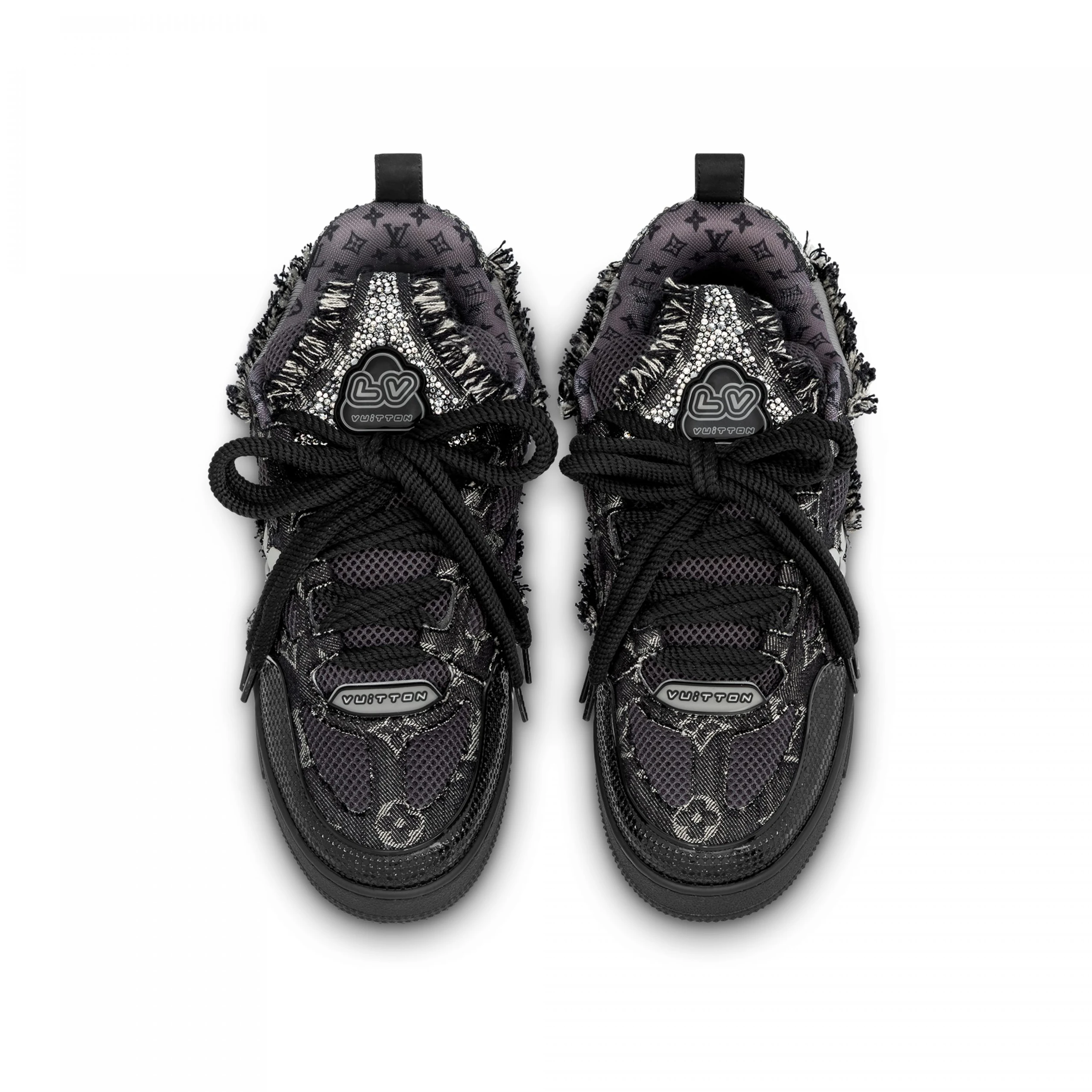 Replica bags lv Louis Vuitton LV Skate Sneaker Swarovski Crystals Monogram Denim Black 1ABMHZ