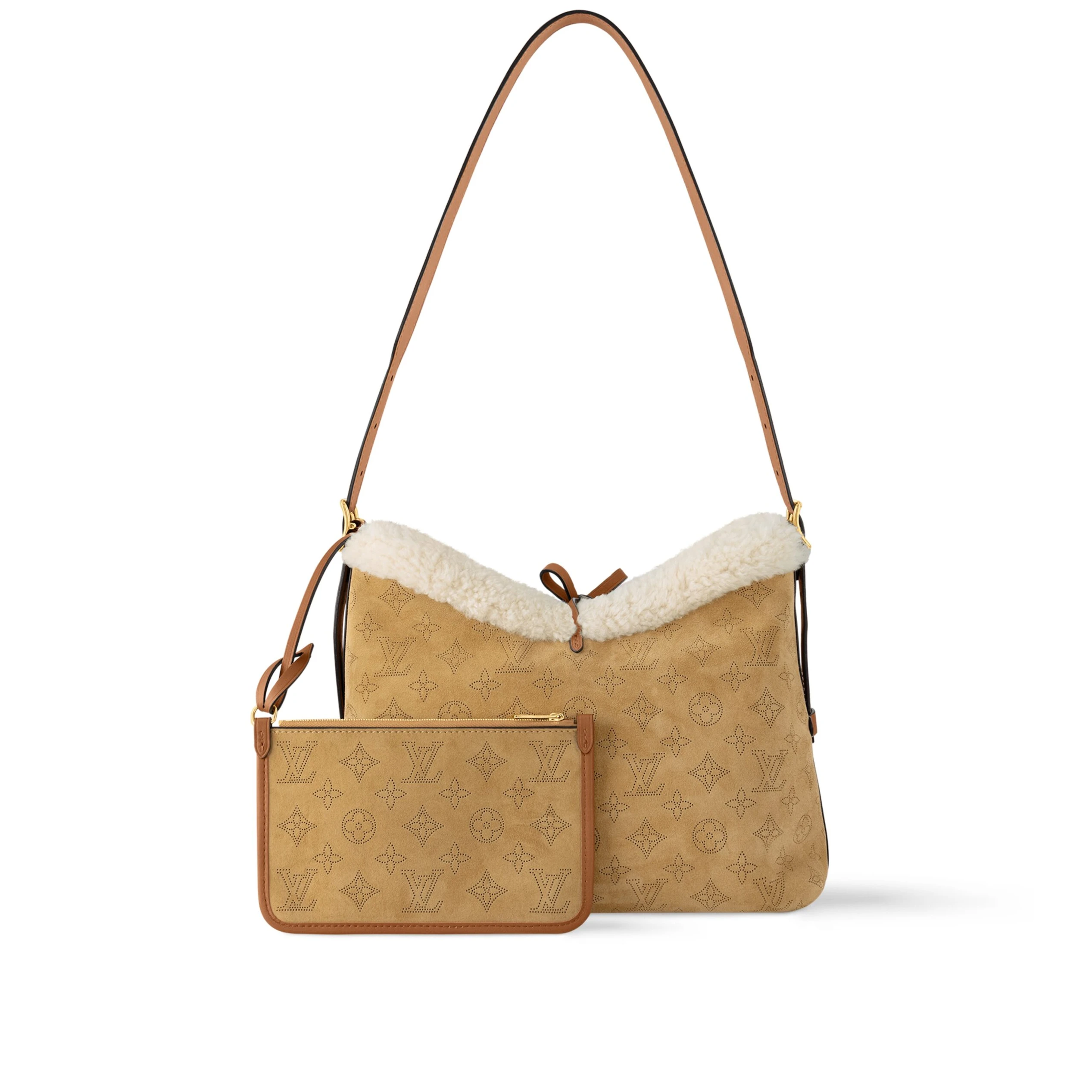 Top lv Louis Vuitton LV Ski M11843 CarryAll PM Mahina Suede Beige