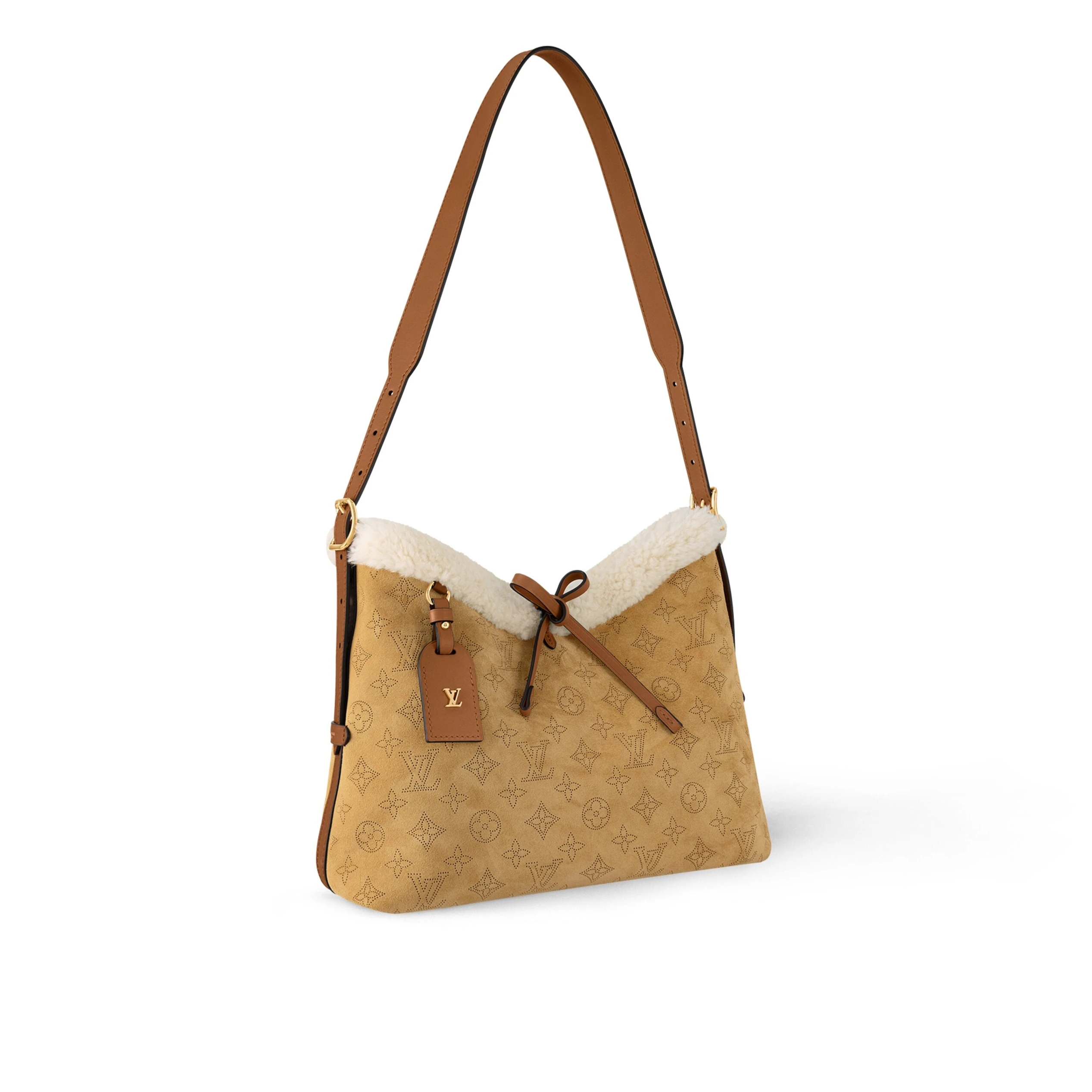 Top lv Louis Vuitton LV Ski M11843 CarryAll PM Mahina Suede Beige