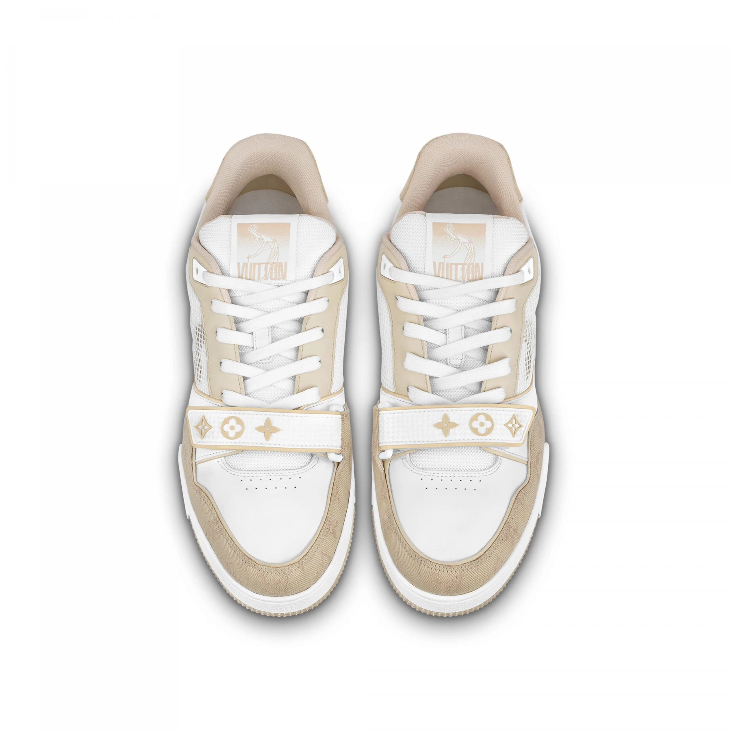 Mythick Louis Vuitton LV Trainer Sneaker Velcro strap Monogram denim Beige 1A9ZC0