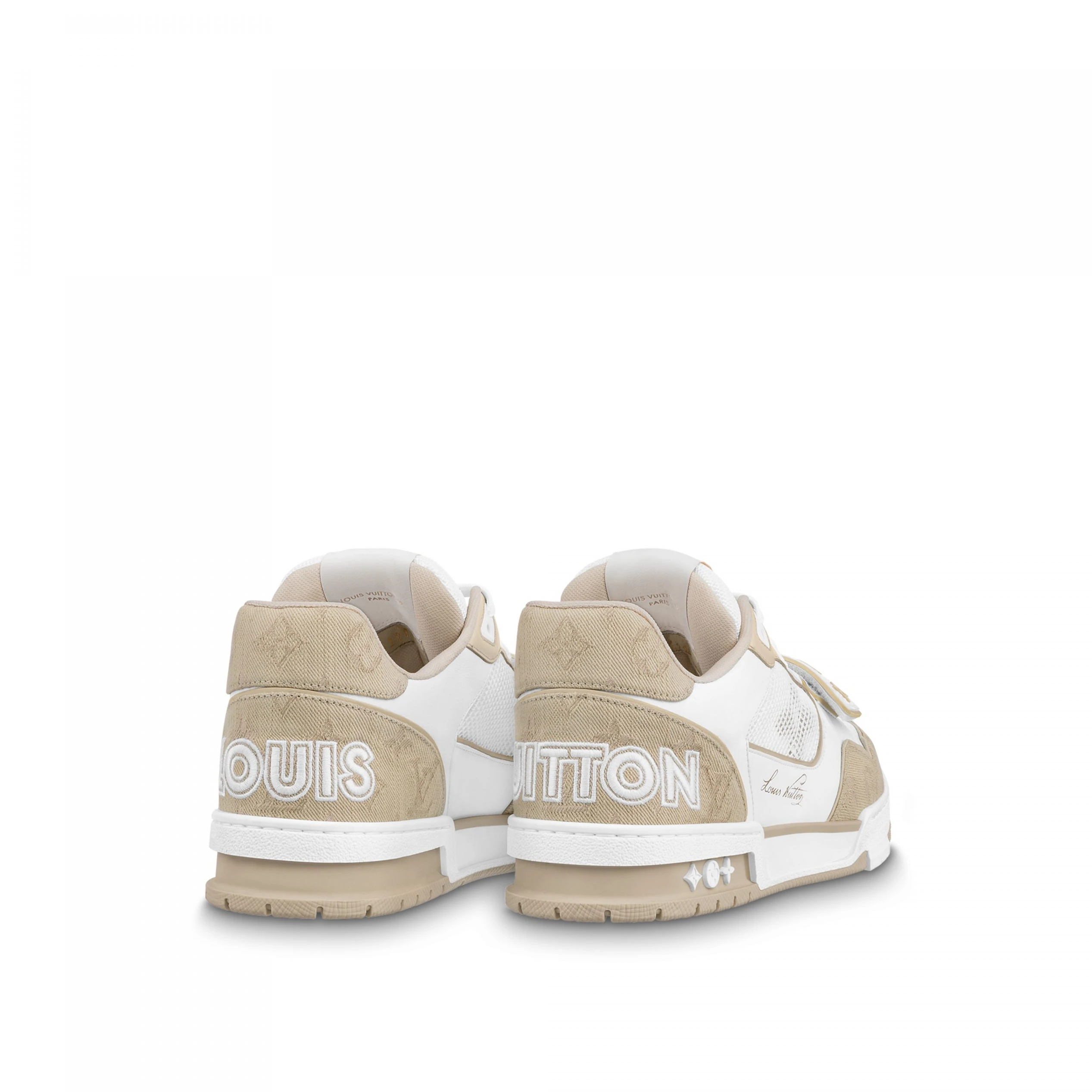 Mythick Louis Vuitton LV Trainer Sneaker Velcro strap Monogram denim Beige 1A9ZC0