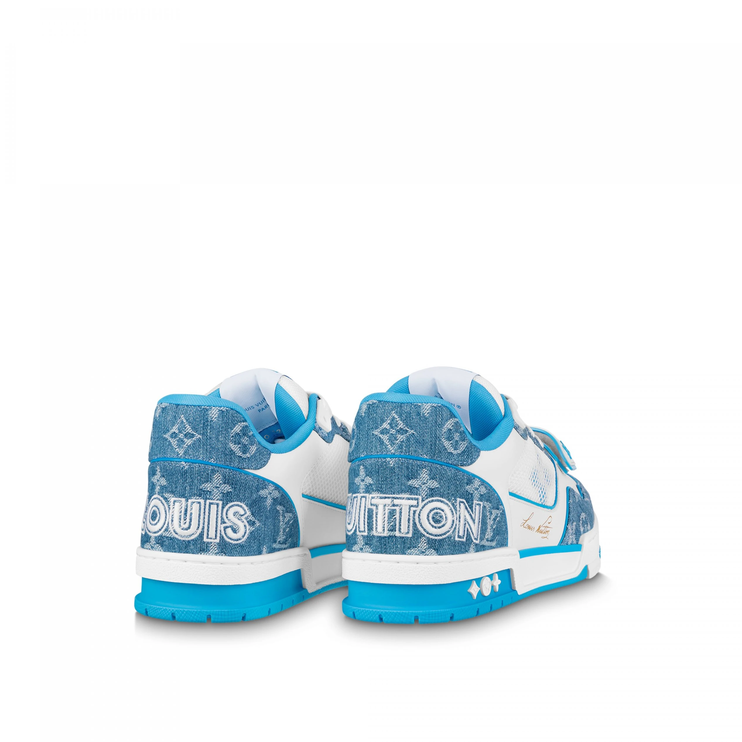 Replica bags Louis Vuitton LV Trainer Sneaker Velcro strap Monogram denim Blue 1A9ZI6