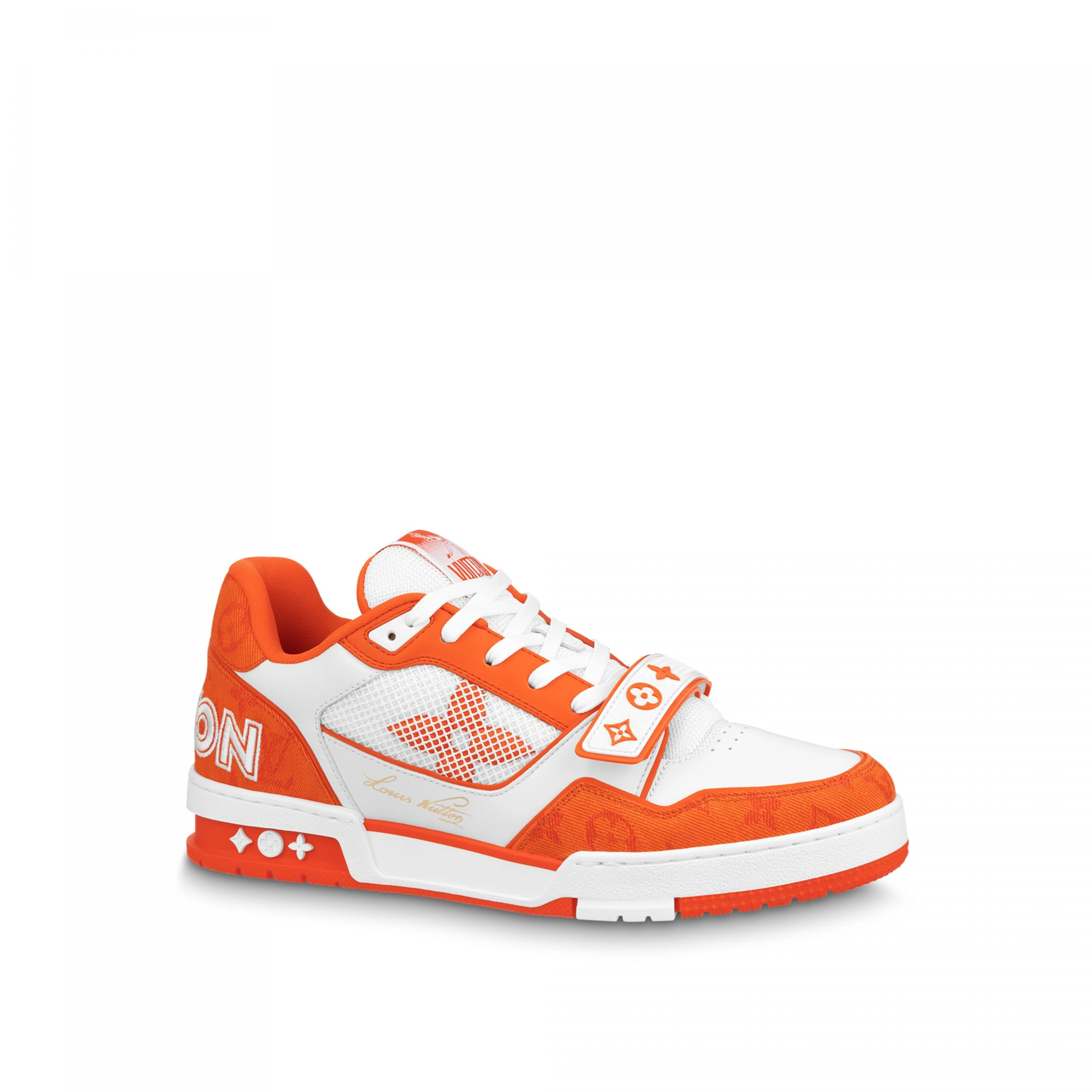 Louis Vuitton LV Trainer Sneaker Velcro strap Monogram denim Orange 1A9ZBG