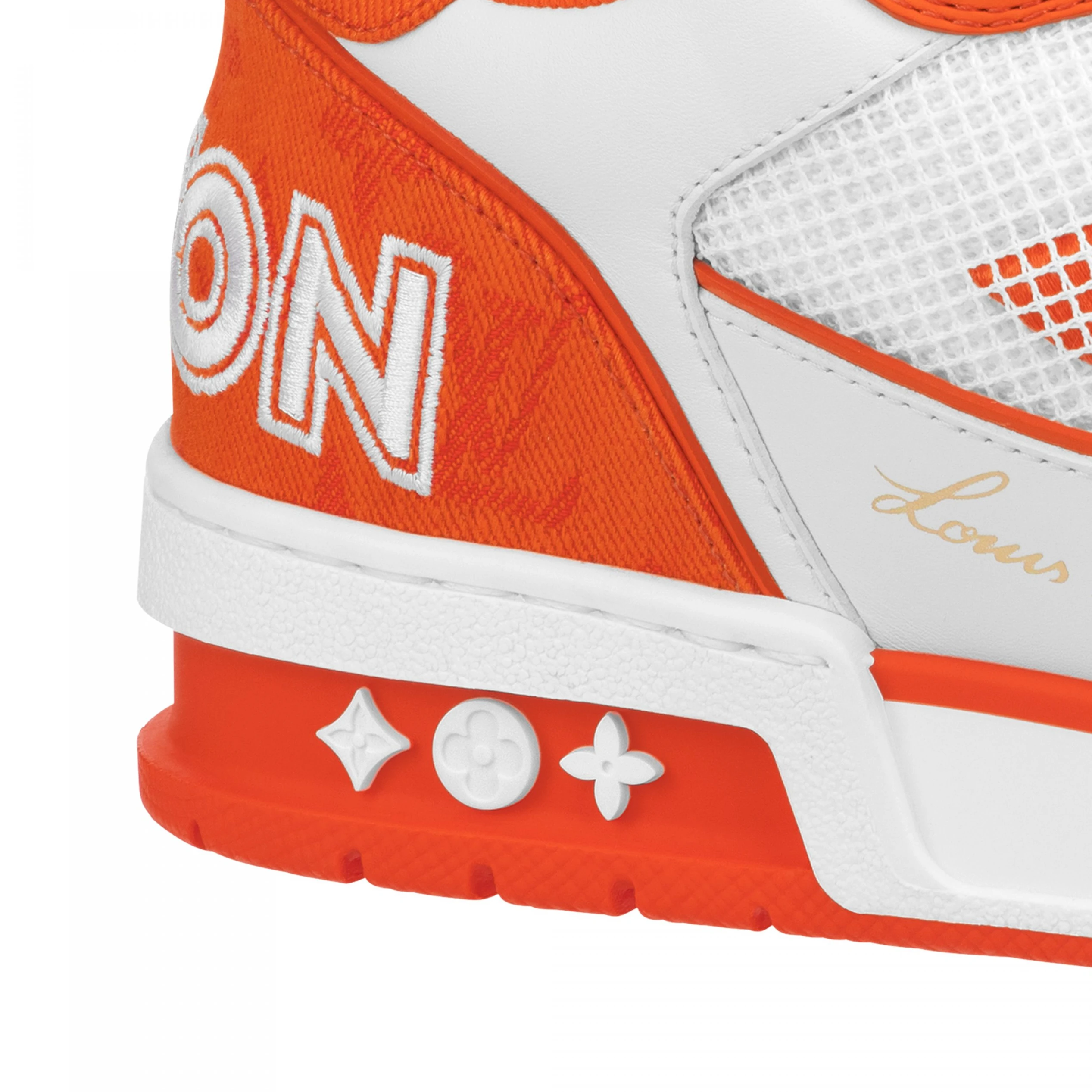 Replica bags Louis Vuitton LV Trainer Sneaker Velcro strap Monogram denim Orange 1A9ZBG