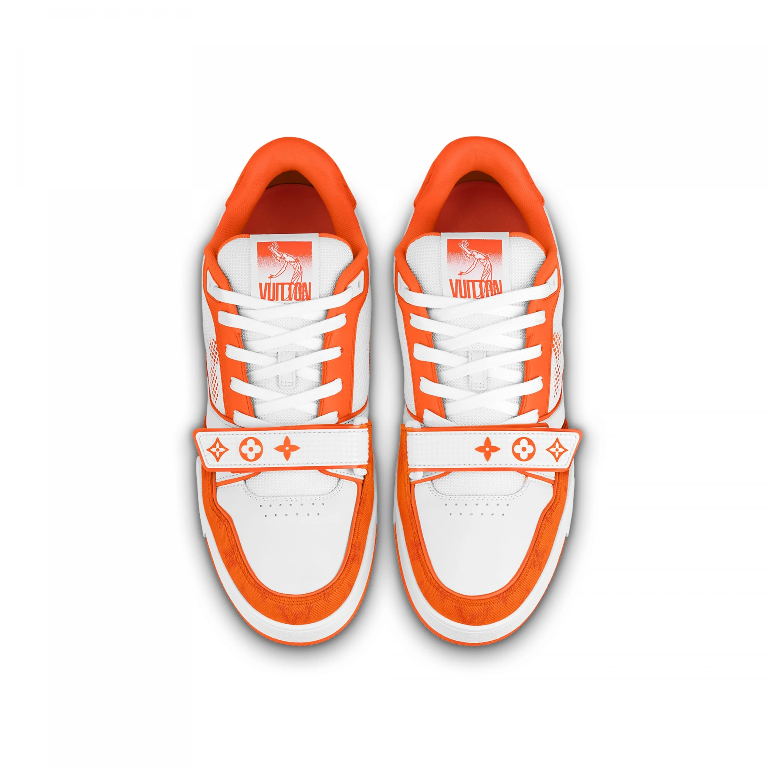 Replica bags Louis Vuitton LV Trainer Sneaker Velcro strap Monogram denim Orange 1A9ZBG