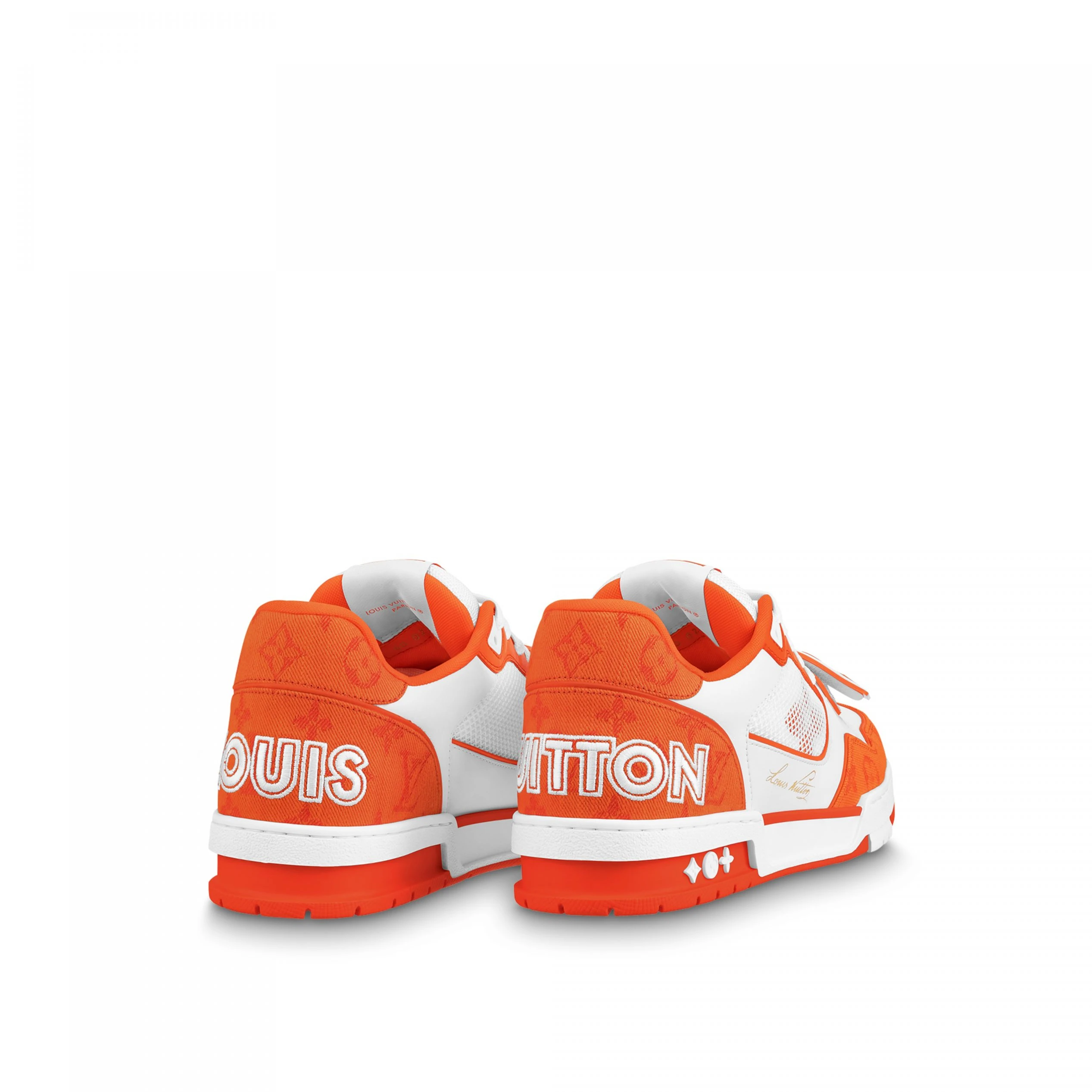 Replica bags Louis Vuitton LV Trainer Sneaker Velcro strap Monogram denim Orange 1A9ZBG