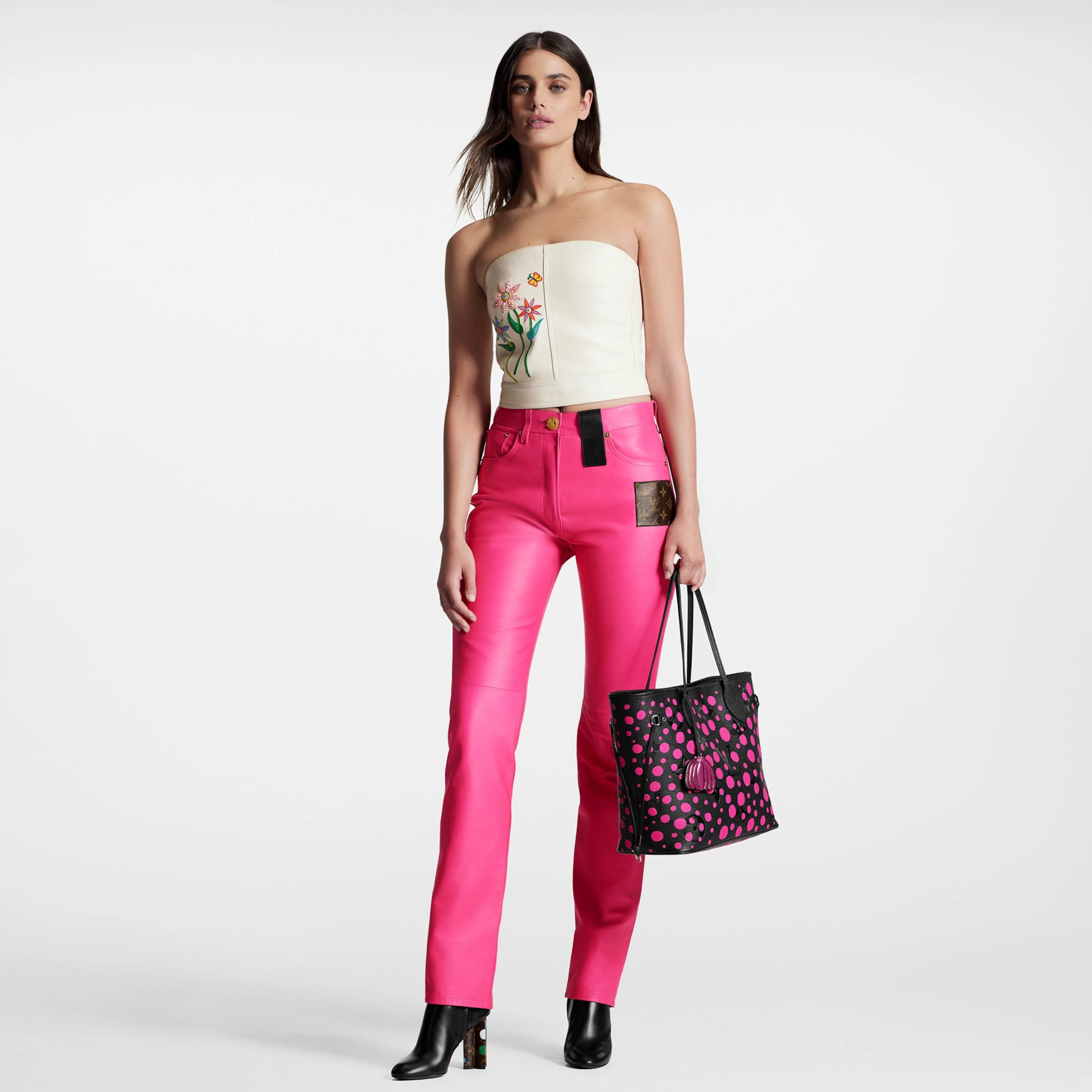 Mythick Louis Vuitton LV x YK Neverfull MM M46419 Noir Fuchsia