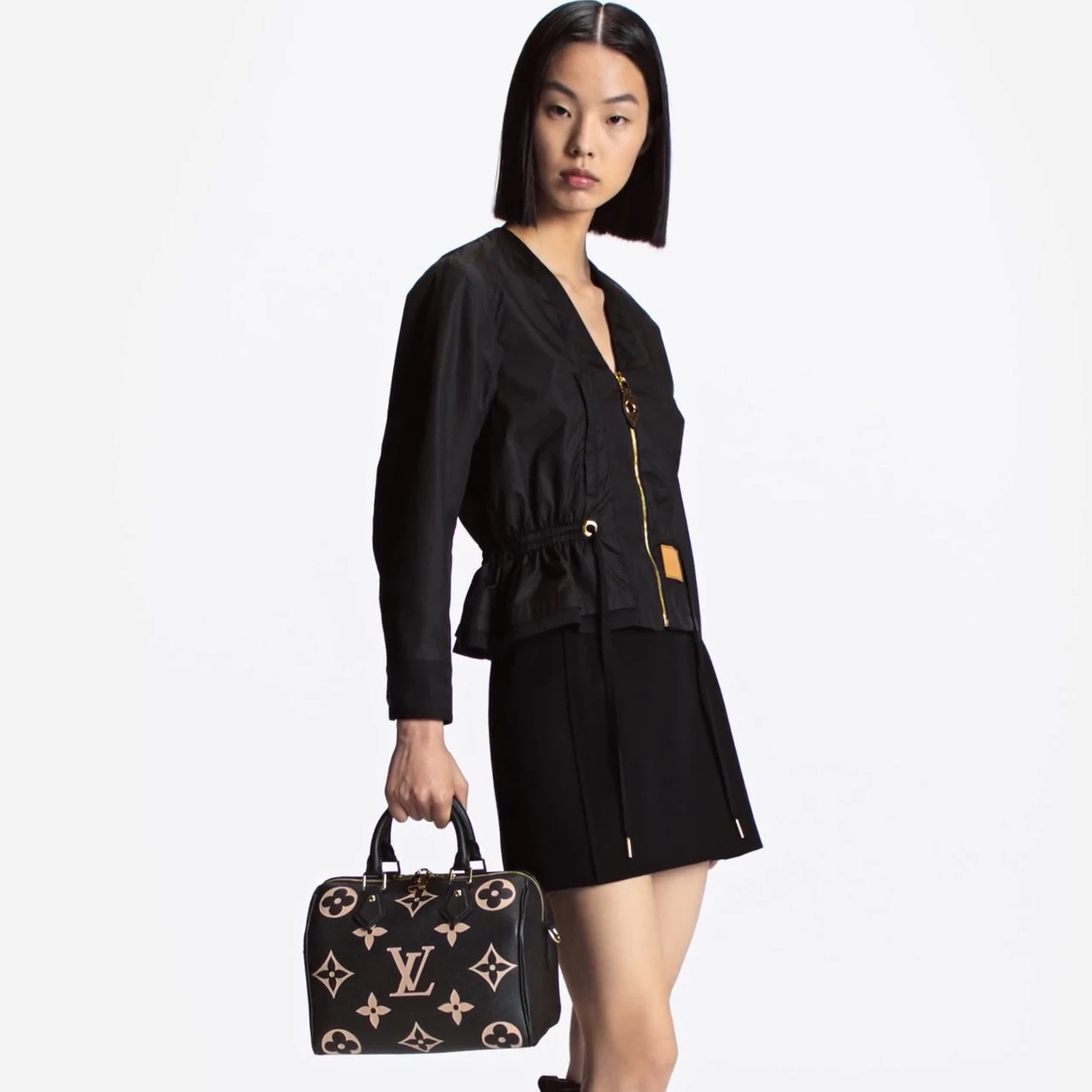 Louis vuitton locations Louis Vuitton M58947 Speedy Bandoulière 25 Bicolor Monogram Empreinte Leather Black Beige