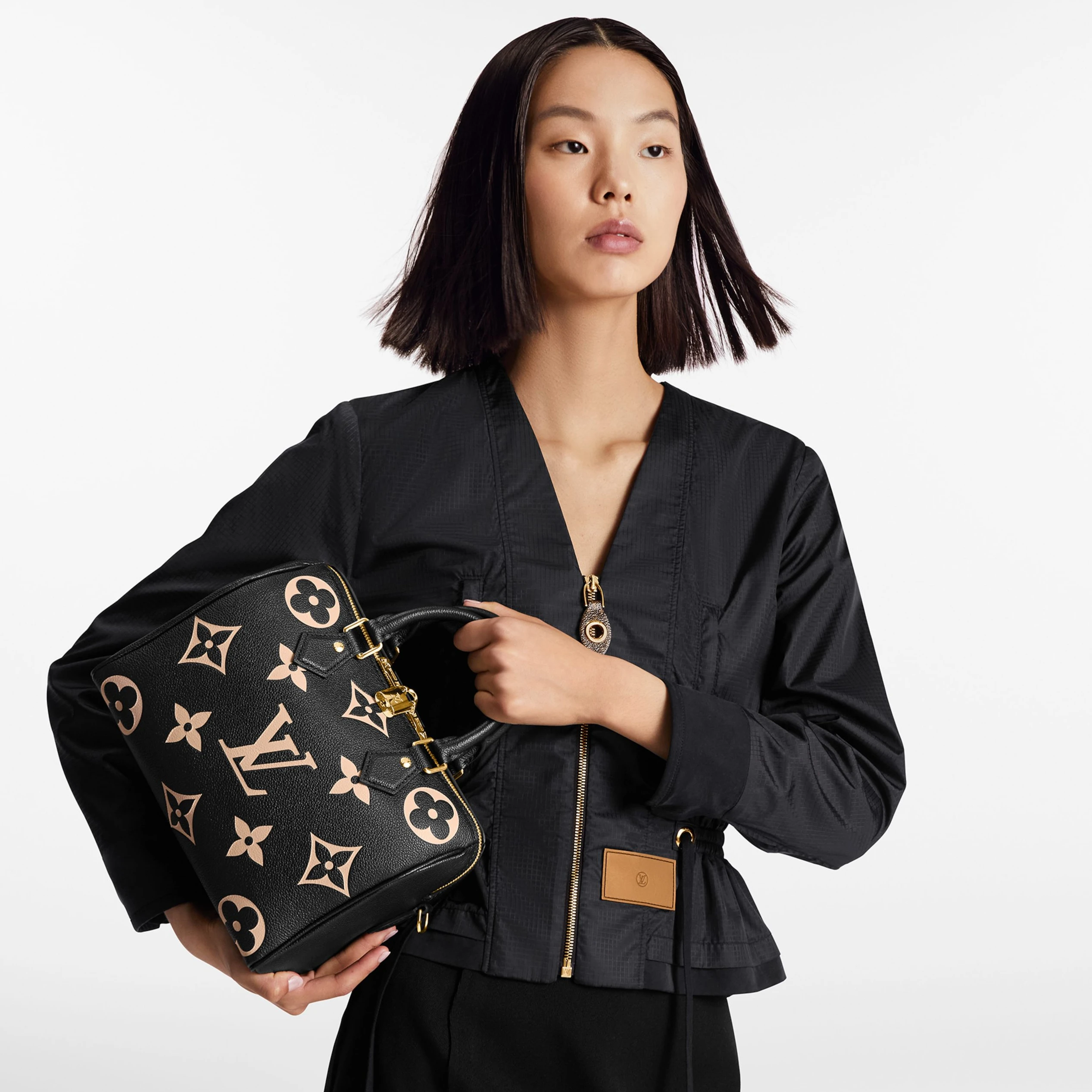 Louis vuitton locations Louis Vuitton M58947 Speedy Bandoulière 25 Bicolor Monogram Empreinte Leather Black Beige