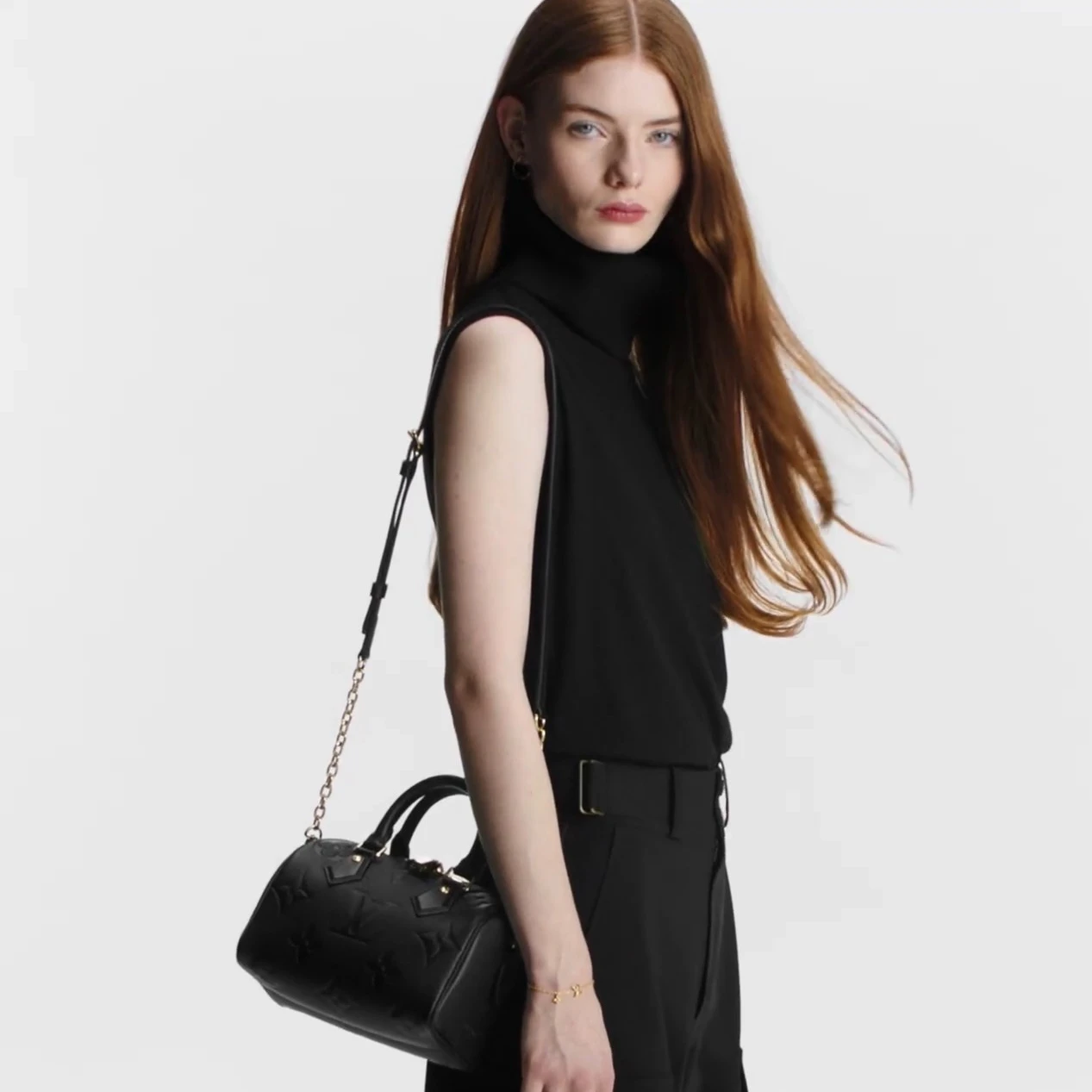Replica bag Louis Vuitton M58953 Speedy Bandoulière 20 Monogram Empreinte Leather Black