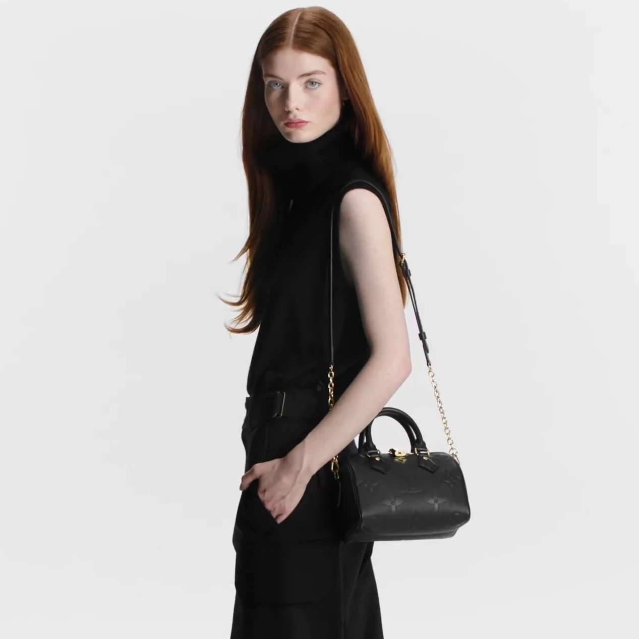 Replica bag Louis Vuitton M58953 Speedy Bandoulière 20 Monogram Empreinte Leather Black