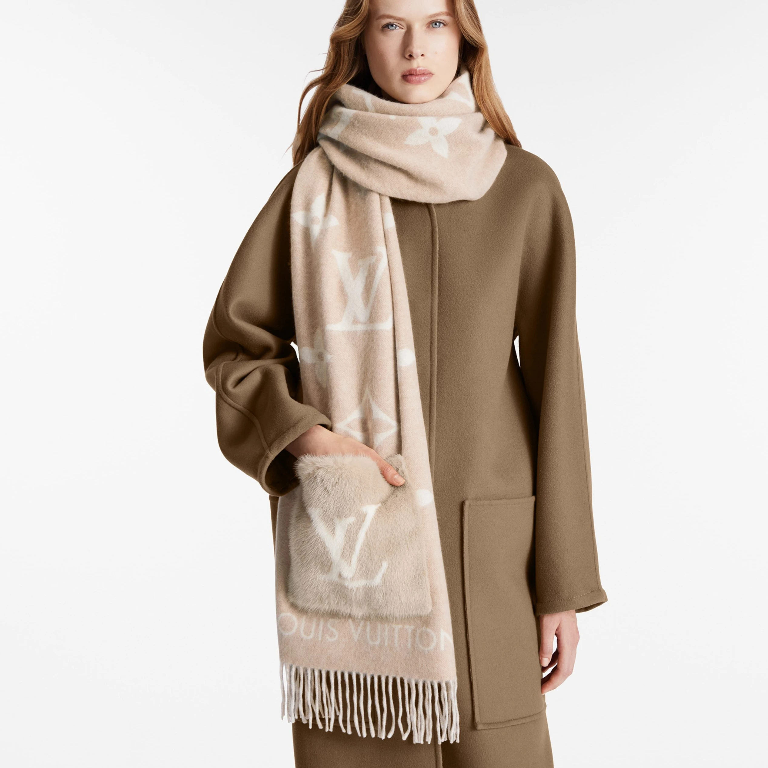 Top lv Louis Vuitton M74354 Cold Reykjavik Beige Scarf