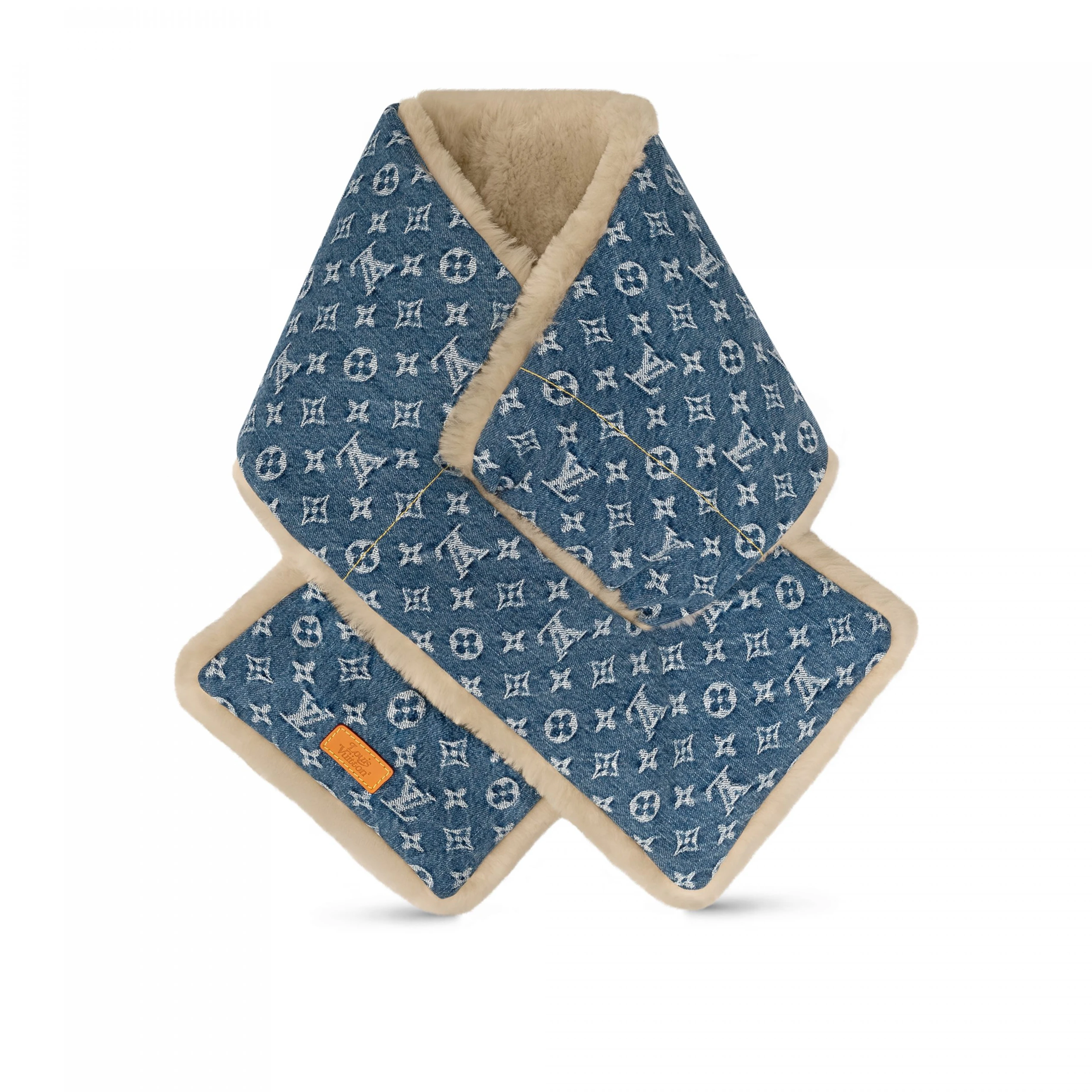 Replica bags lv Louis Vuitton MP2703 Blue Shearling Denim Scarf