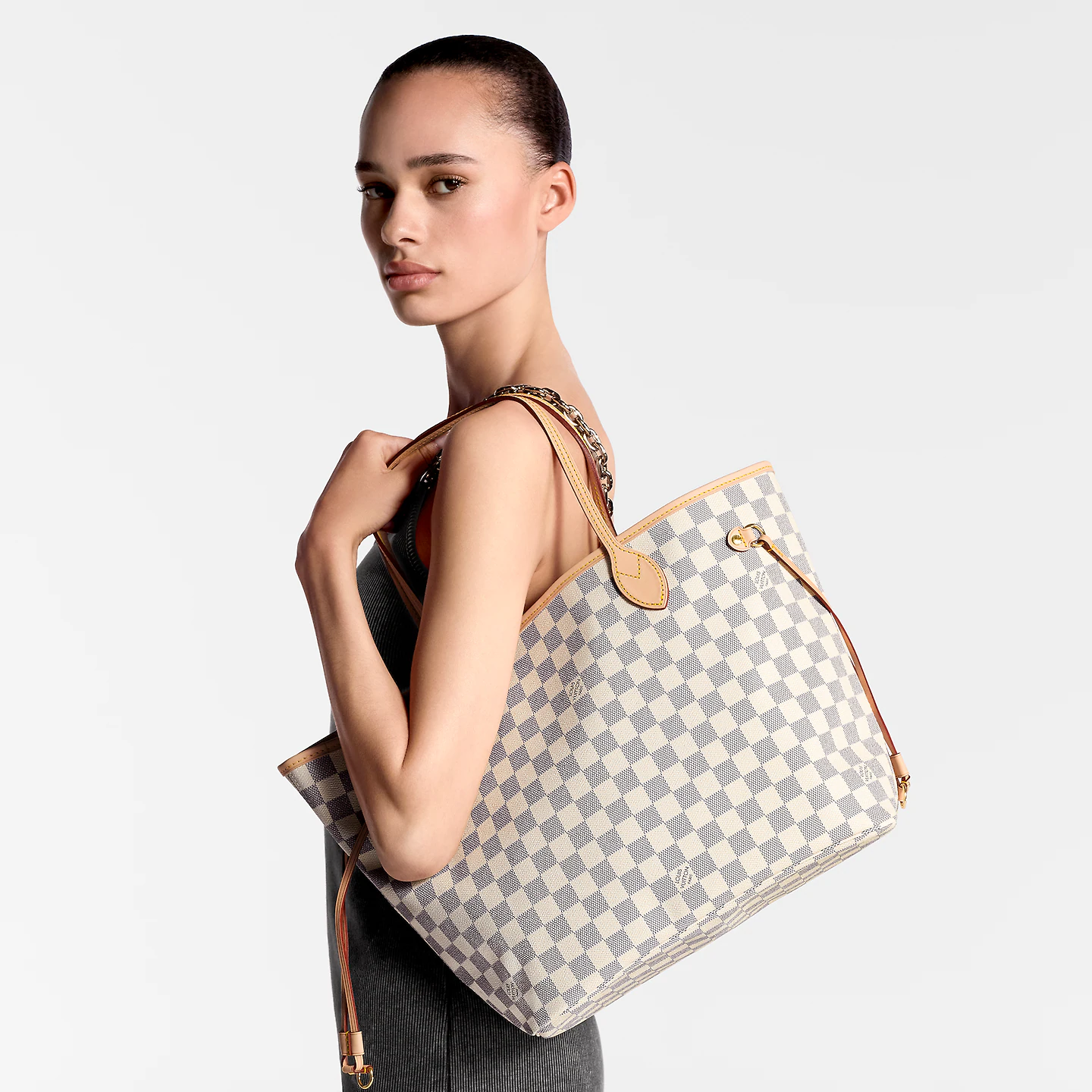 Louis vuitton locations Louis Vuitton N40603 Neverfull MM Rose Ballerine Damier Azur Canvas