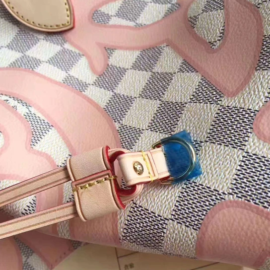 Top lv Louis Vuitton N41050 Neverfull MM Shoulder Bag Damier Azur Canvas